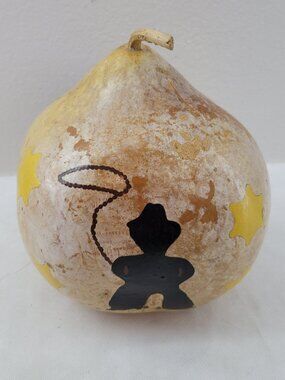 Rustic Western Art Cowboy Roper Boot Spur Sheriff Stars Decor Hand Painted Gourd